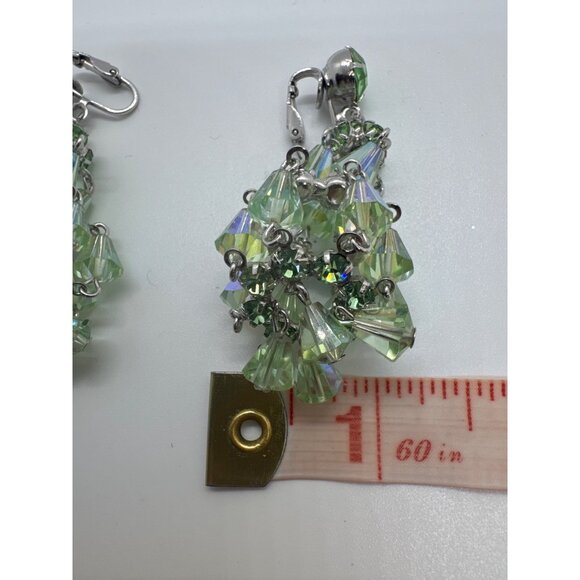 Vintage Hattie Carnegie Earrings Signed Green Aurora Borealis Chandelier ClipOn - Picture 6 of 10